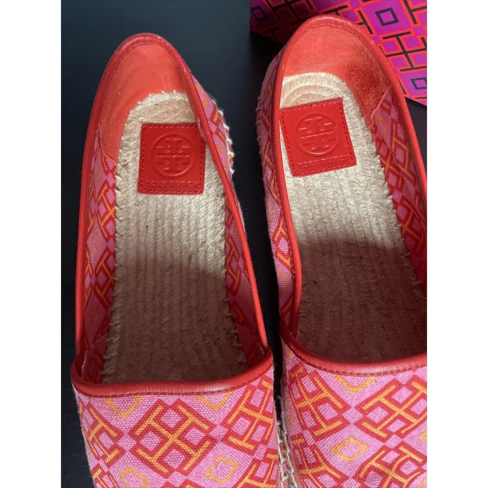 tory burch shoes espadrille Logo Pink Red Volcano Size 10.5 New With Box Flats